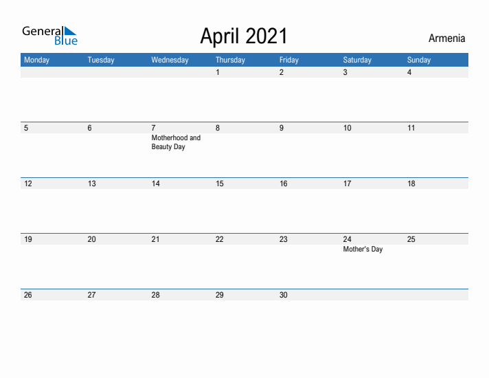 Fillable April 2021 Calendar