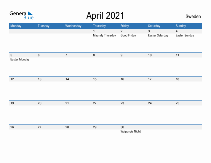 Fillable April 2021 Calendar