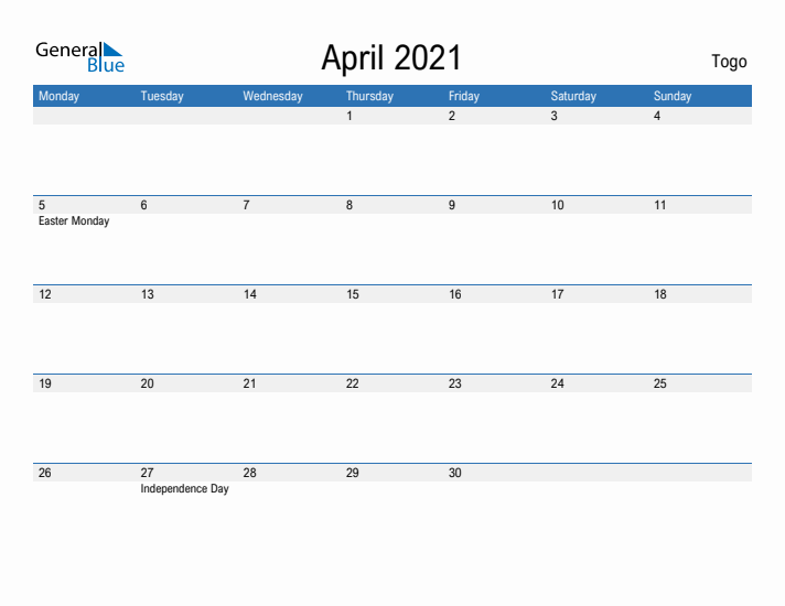 Fillable April 2021 Calendar