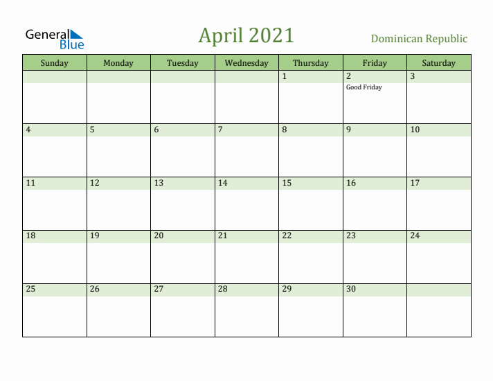 April 2021 Calendar with Dominican Republic Holidays