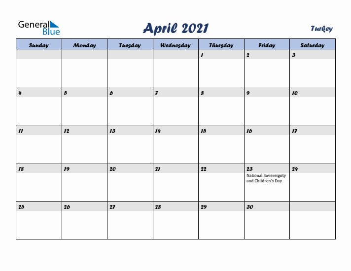 April 2021 Calendar with Holidays in Turkey