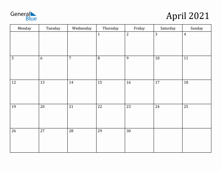 April 2021 Calendar