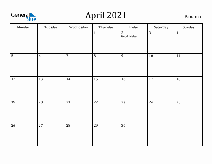 April 2021 Calendar Panama