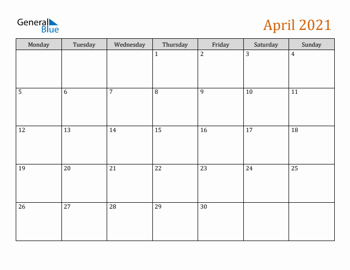 Editable April 2021 Calendar