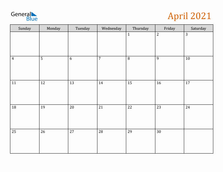 Editable April 2021 Calendar