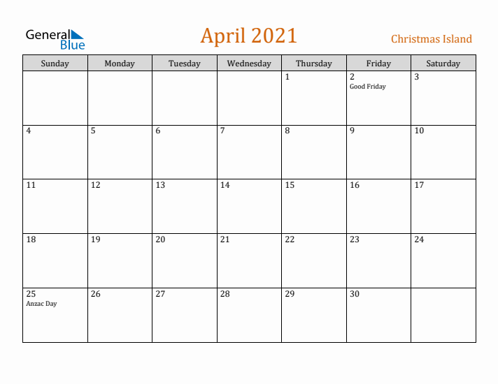 April 2021 Holiday Calendar with Sunday Start