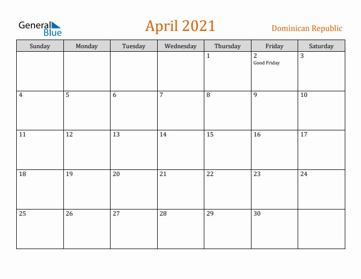 April 2021 Holiday Calendar with Sunday Start