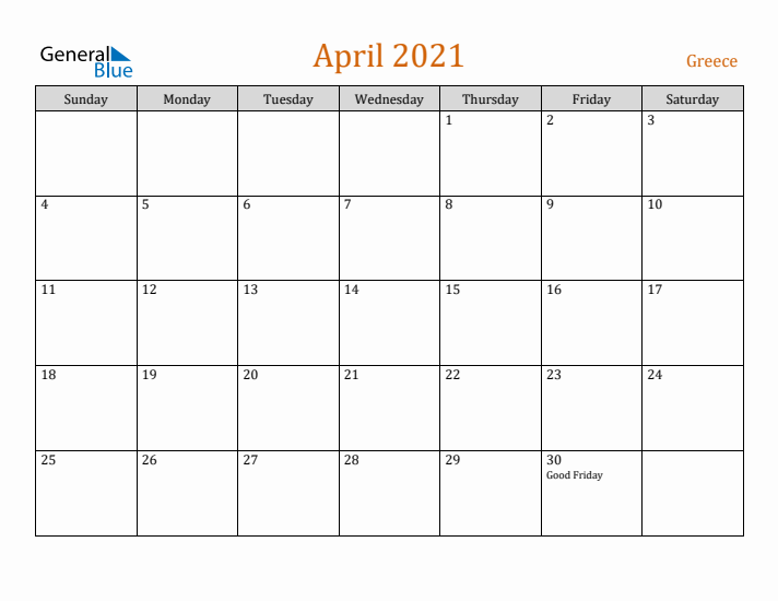 April 2021 Holiday Calendar with Sunday Start