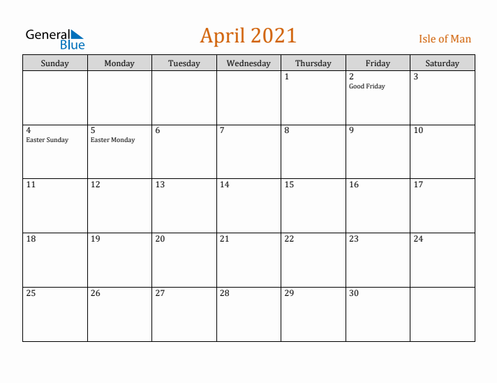 April 2021 Holiday Calendar with Sunday Start