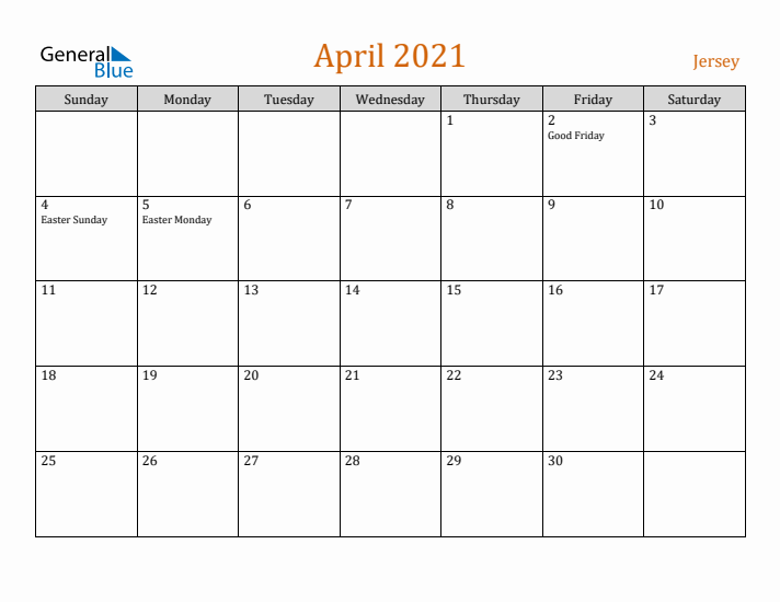 April 2021 Holiday Calendar with Sunday Start