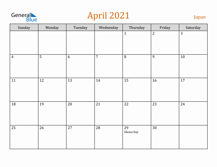 April 2021 Holiday Calendar with Sunday Start