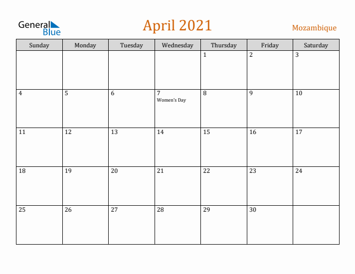 April 2021 Holiday Calendar with Sunday Start