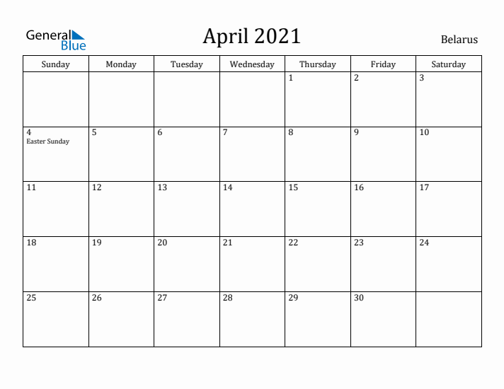 April 2021 Calendar Belarus