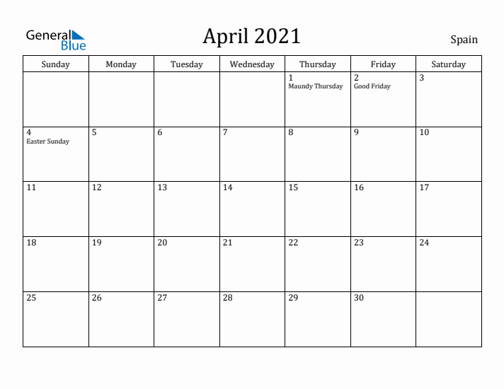 April 2021 Calendar Spain