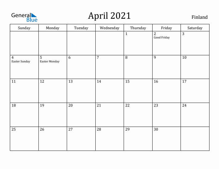 April 2021 Calendar Finland