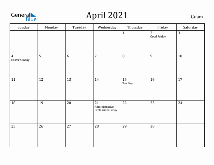 April 2021 Calendar Guam