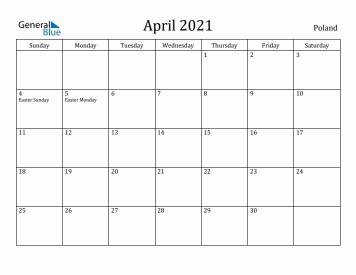 April 2021 Calendar Poland