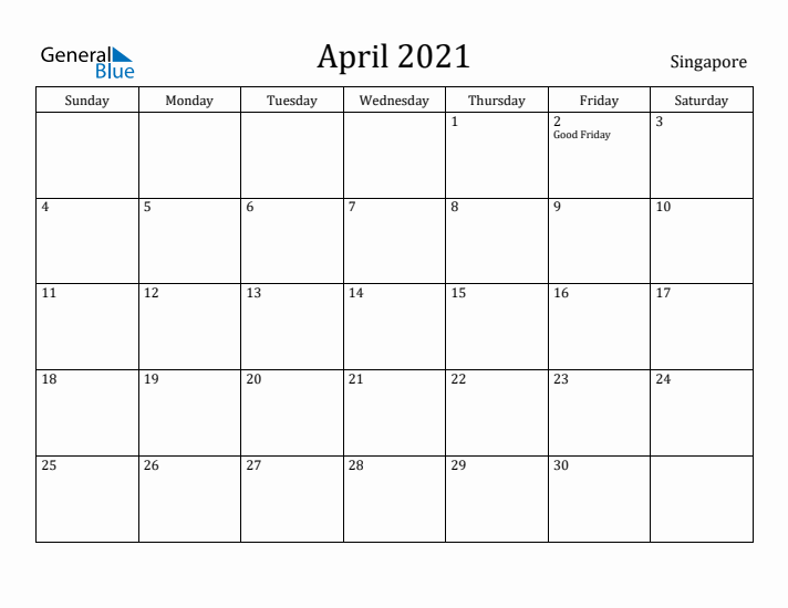 April 2021 Calendar Singapore