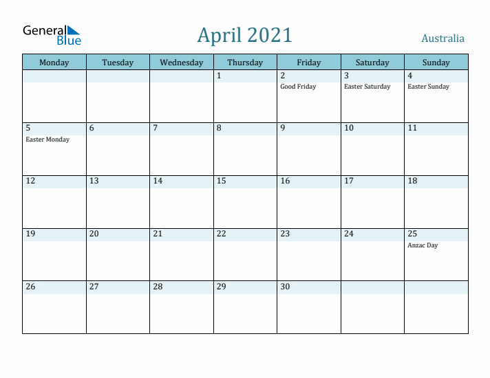 April 2021 Calendar with Holidays