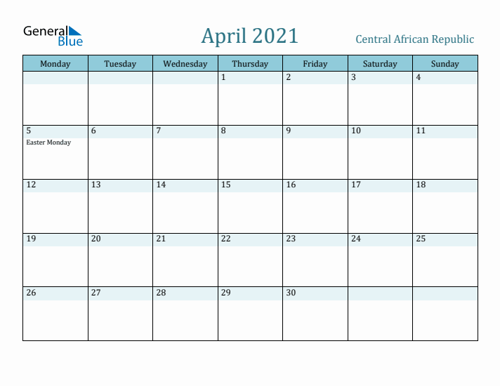 April 2021 Calendar with Holidays