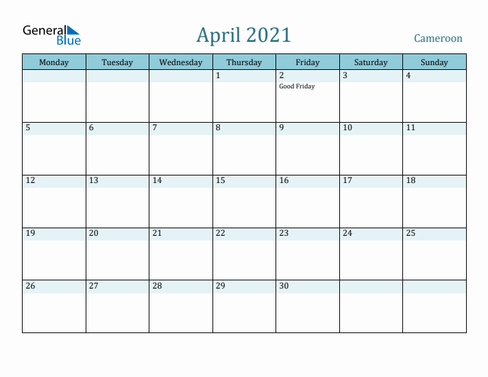 April 2021 Calendar with Holidays