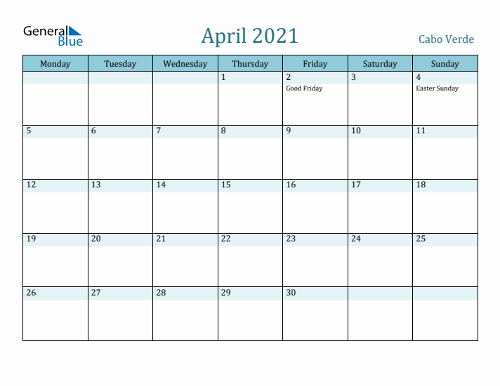 April 2021 Calendar with Holidays