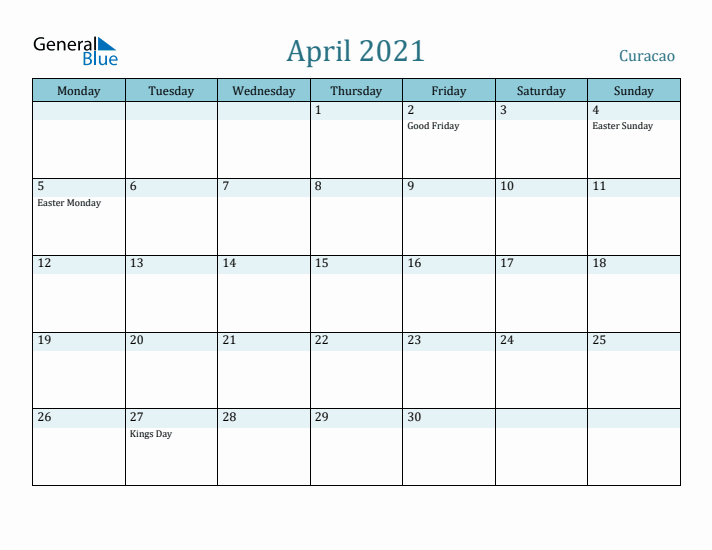 April 2021 Calendar with Holidays