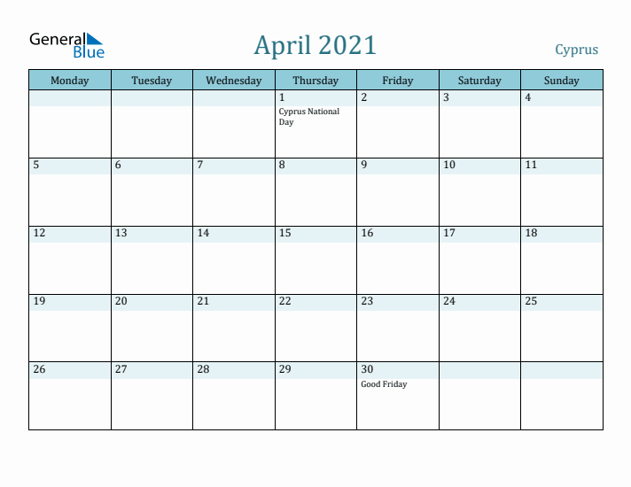 April 2021 Calendar with Holidays