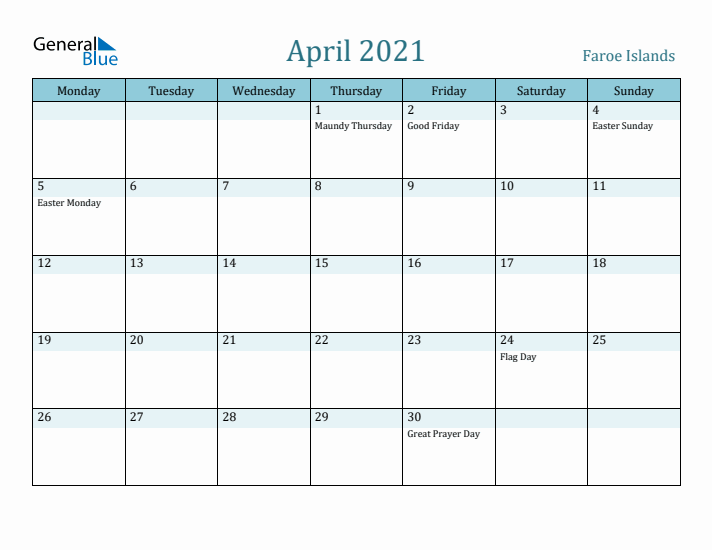 April 2021 Calendar with Holidays