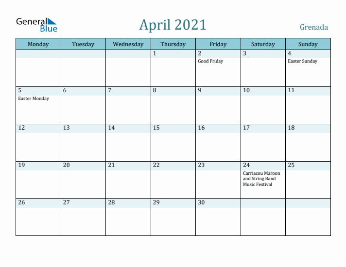 April 2021 Calendar with Holidays