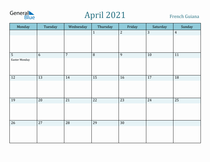 April 2021 Calendar with Holidays