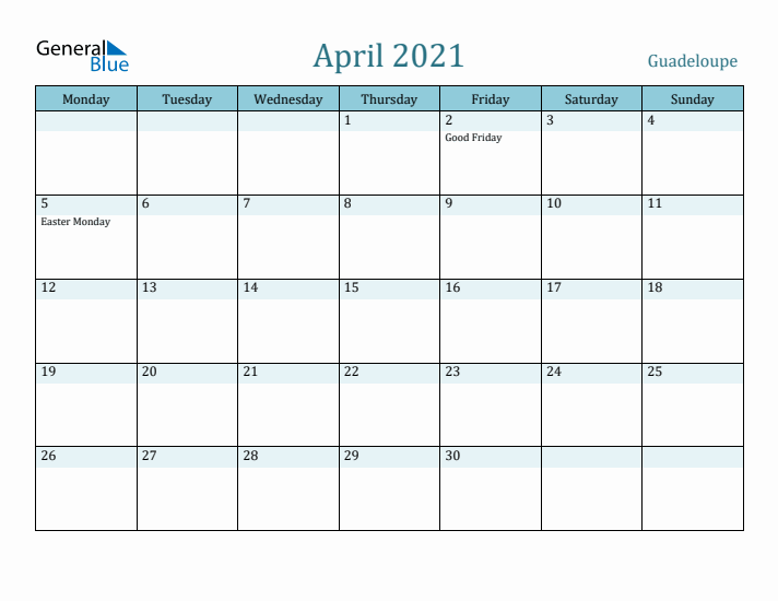 April 2021 Calendar with Holidays