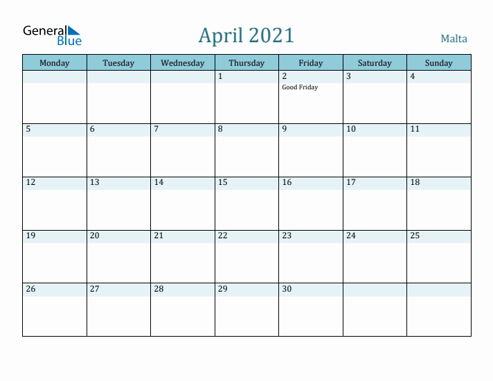 April 2021 Calendar with Holidays