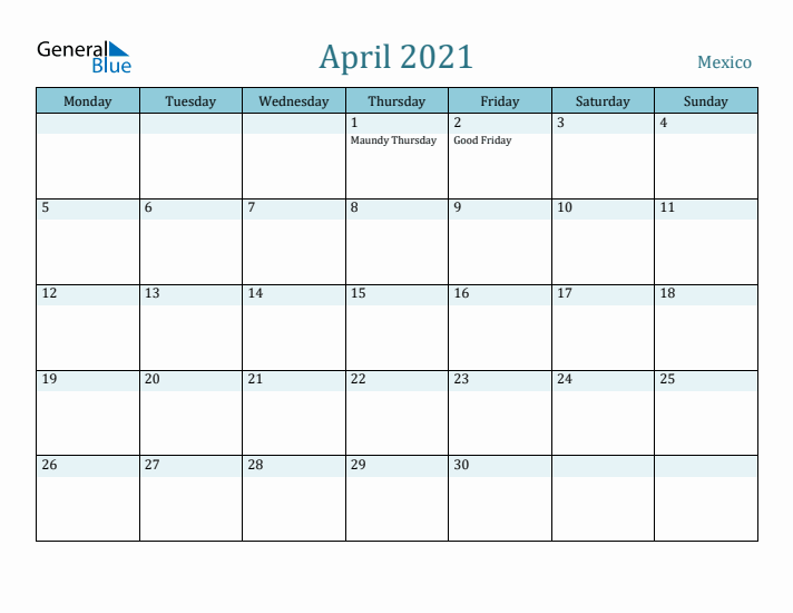 April 2021 Calendar with Holidays