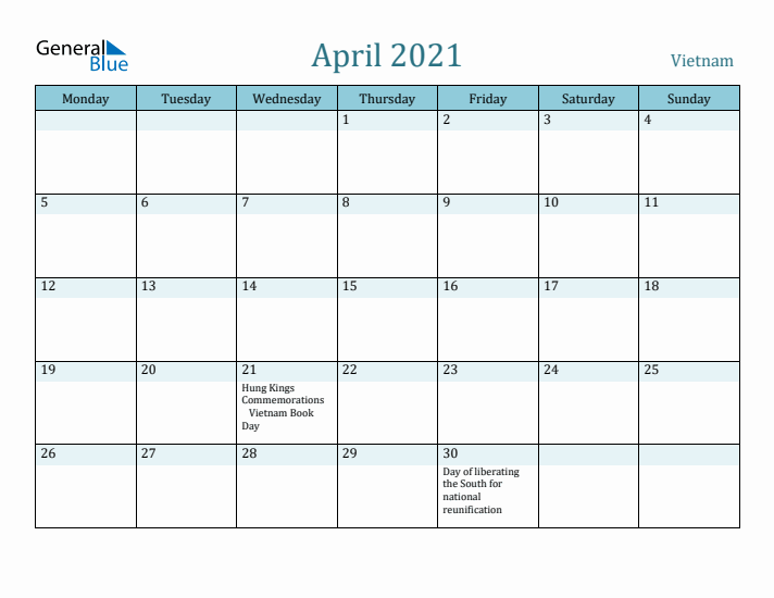 April 2021 Calendar with Holidays