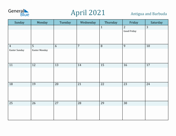 April 2021 Calendar with Holidays