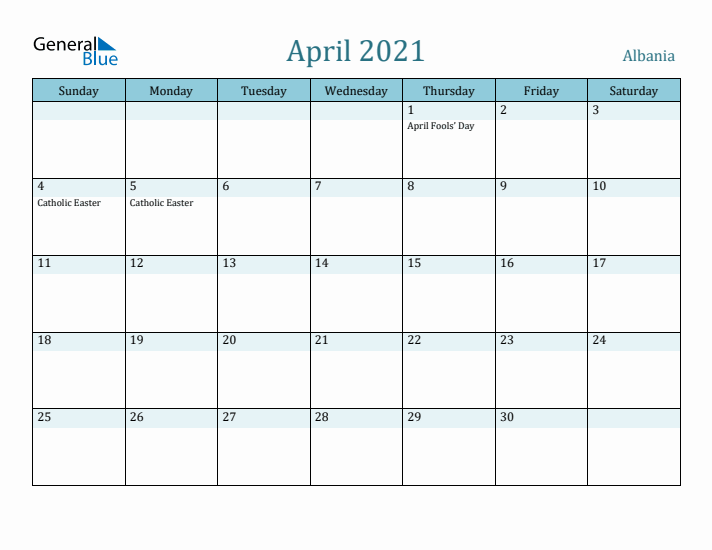 April 2021 Calendar with Holidays