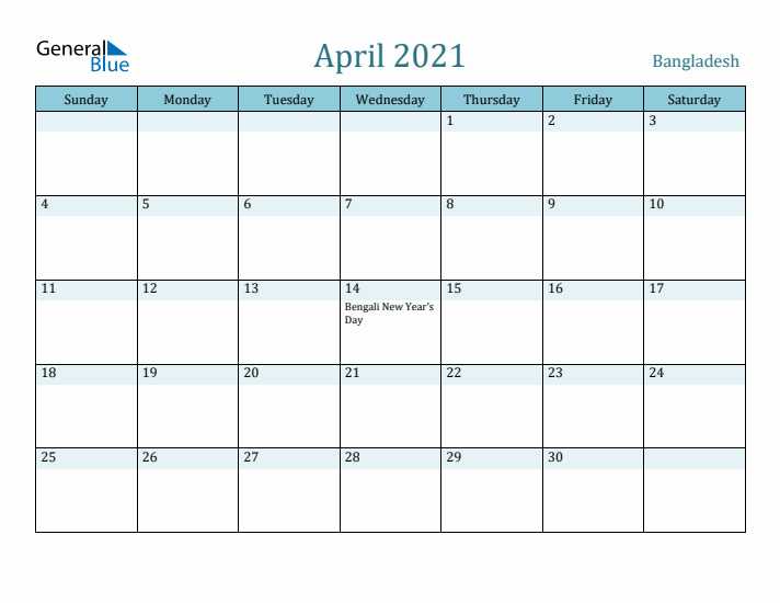 April 2021 Calendar with Holidays