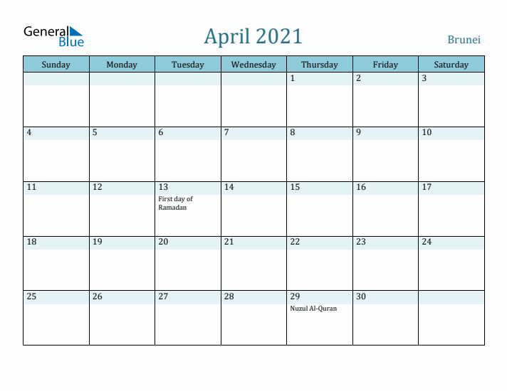 April 2021 Calendar with Holidays