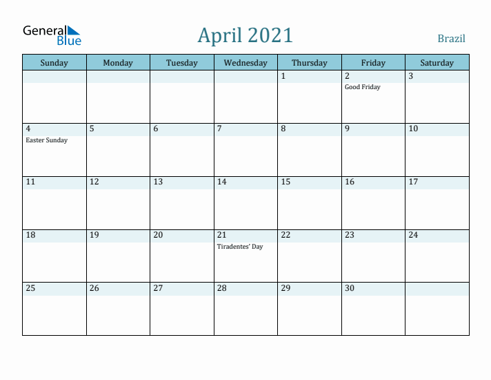 April 2021 Calendar with Holidays