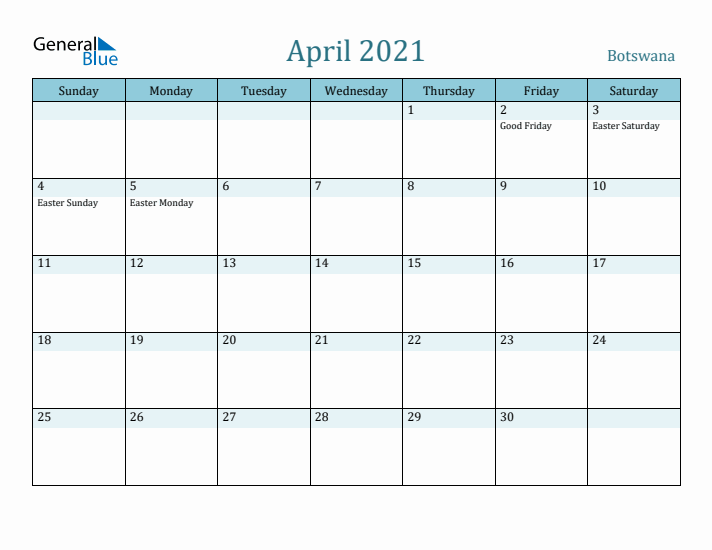 April 2021 Calendar with Holidays