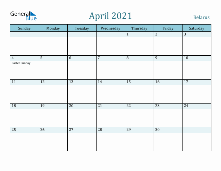 April 2021 Calendar with Holidays