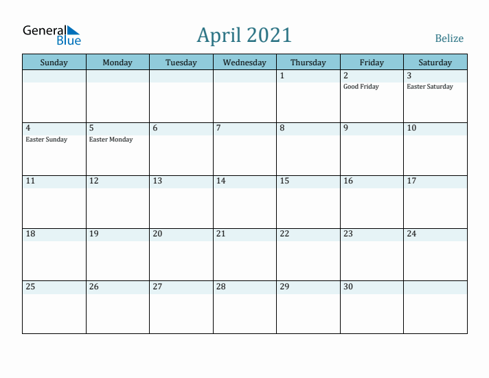 April 2021 Calendar with Holidays