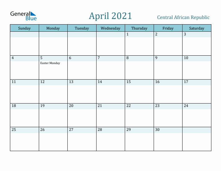 April 2021 Calendar with Holidays