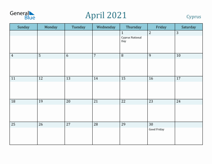 April 2021 Calendar with Holidays