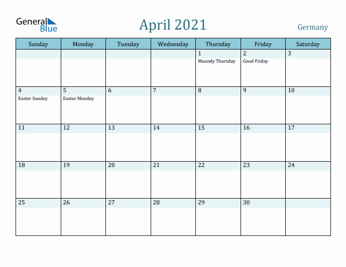 April 2021 Calendar with Holidays