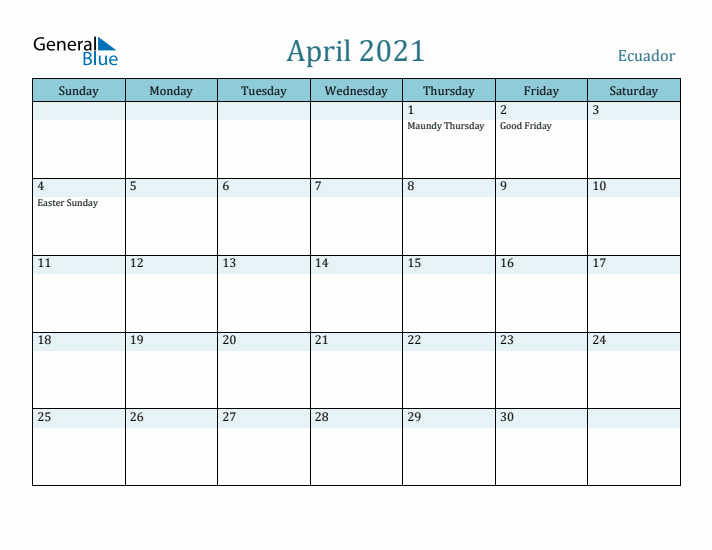 April 2021 Calendar with Holidays