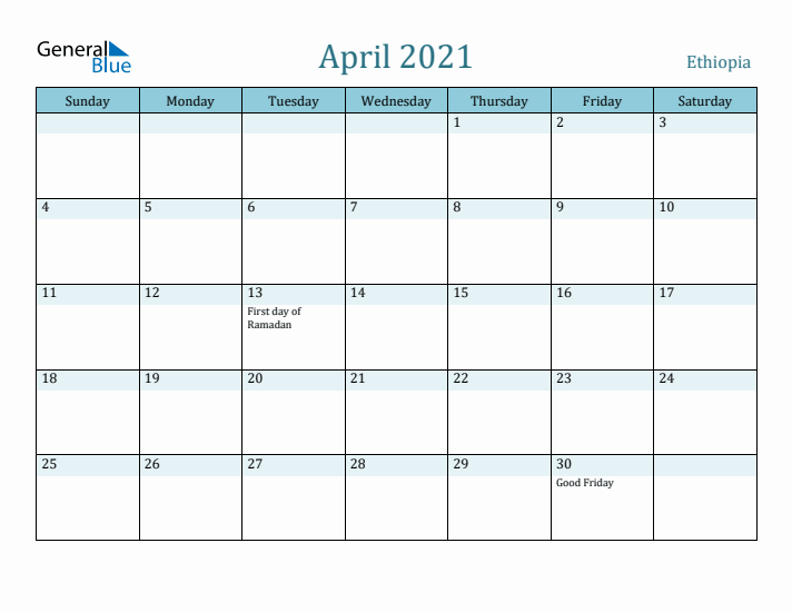 April 2021 Calendar with Holidays