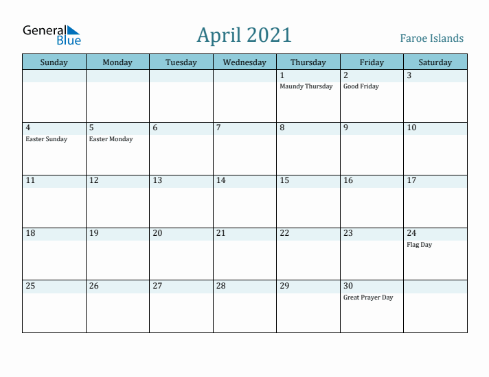 April 2021 Calendar with Holidays