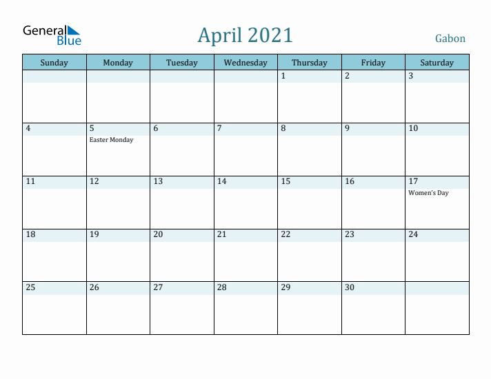 April 2021 Calendar with Holidays